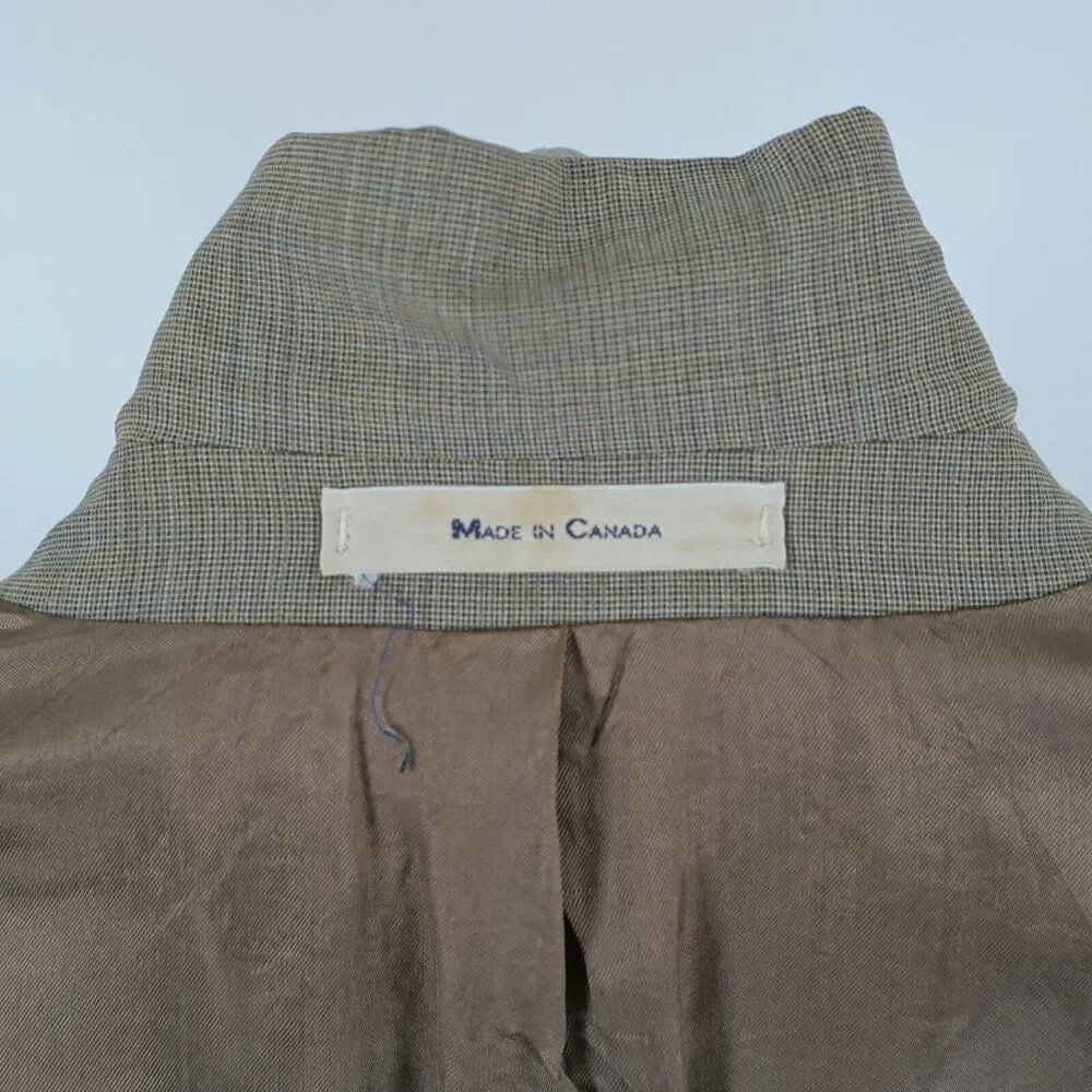 Chaps Ralph Lauren Wool Tan Gray Birdseye Check 40R 2 Button Sport Coat / Blazer